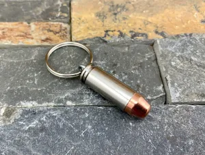 10mm Bullet Keychain, Nickel, Real Bullet, Silver Tone