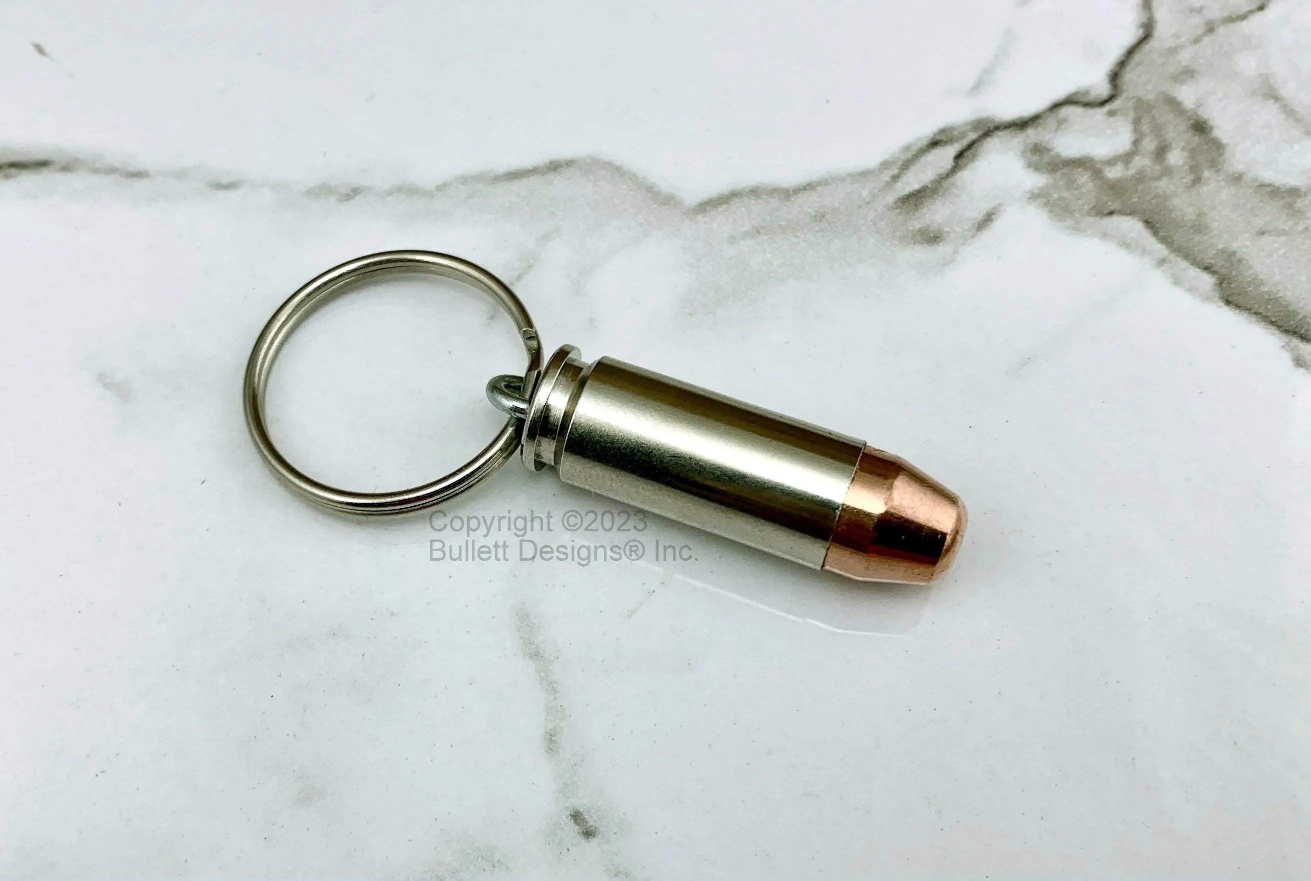 10mm Bullet Keychain, Nickel, Real Bullet, Silver Tone