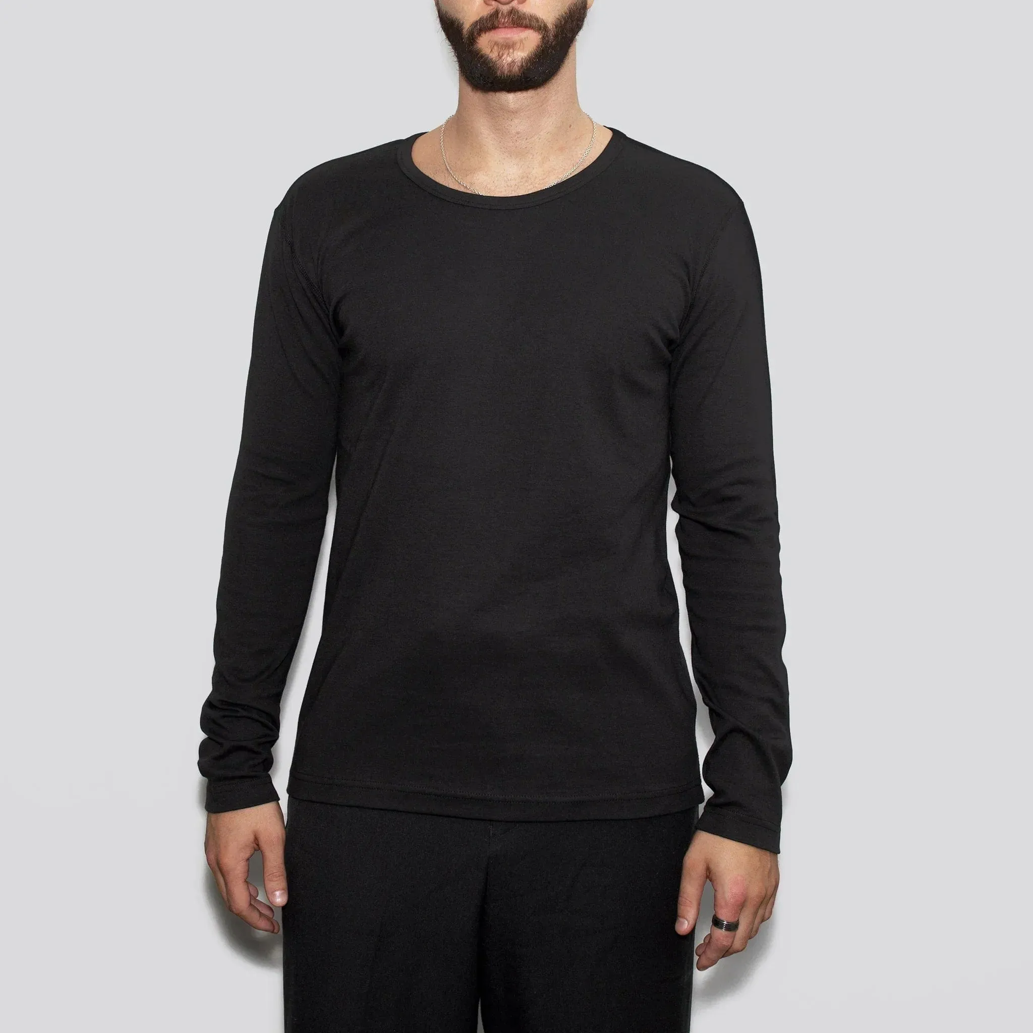 3 Pack | Men’s Recycled Cotton Crew Neck Long Sleeves, Black