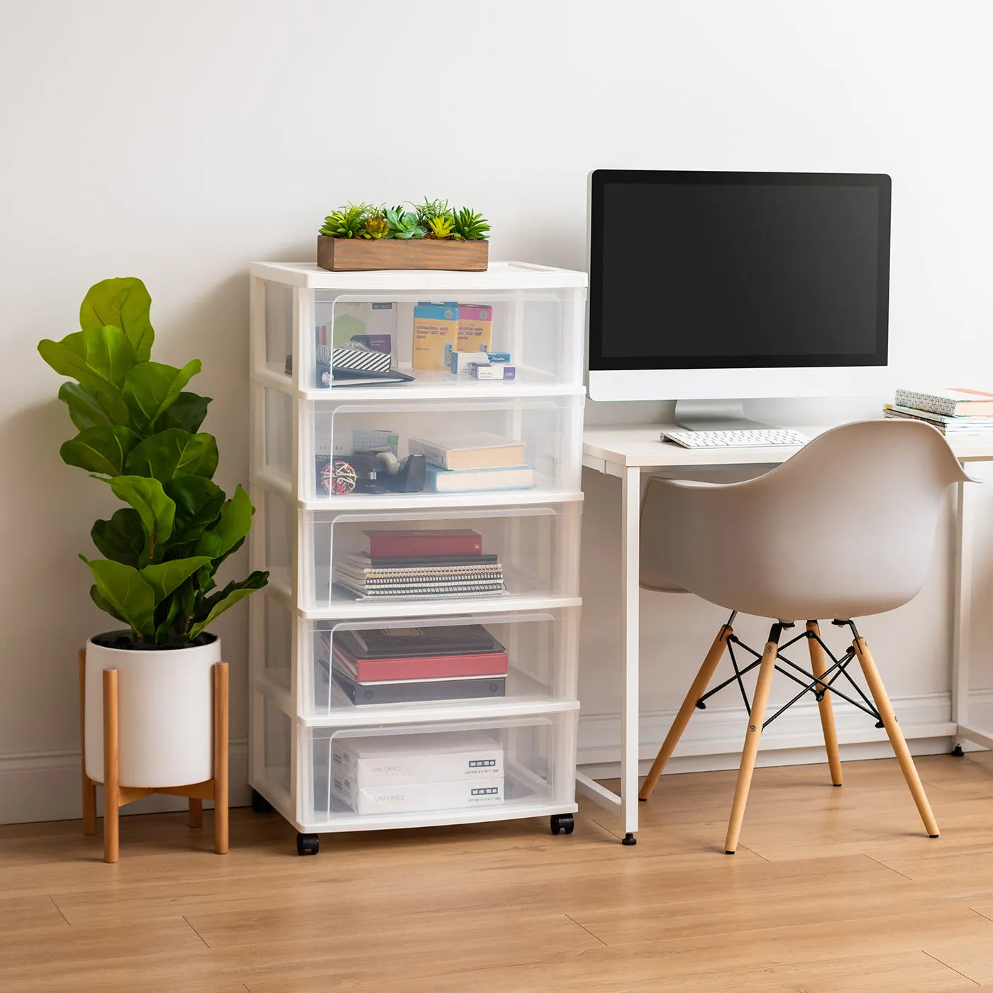 5-Drawer Wide Chest, White/Natural