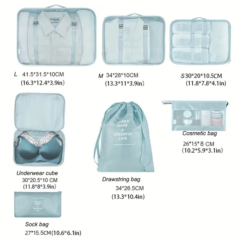 7-Pieces: Travel Luggage Packing Organizers Set