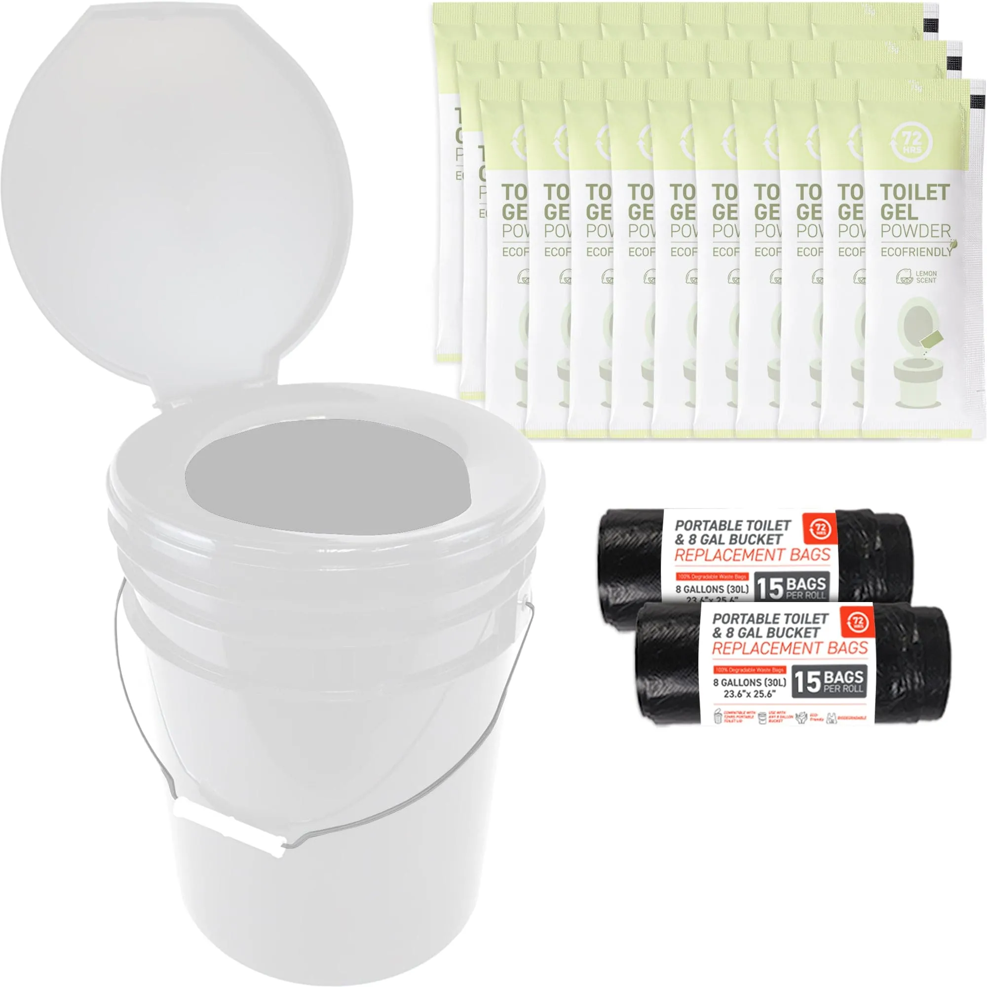 72HRS Portable Toilet With Bucket (Including 30 Bags and 30 Powder)