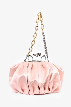 Alexander McQueen Pink Satin Barnacle Four Ring Clutch with Dual Tone Chain