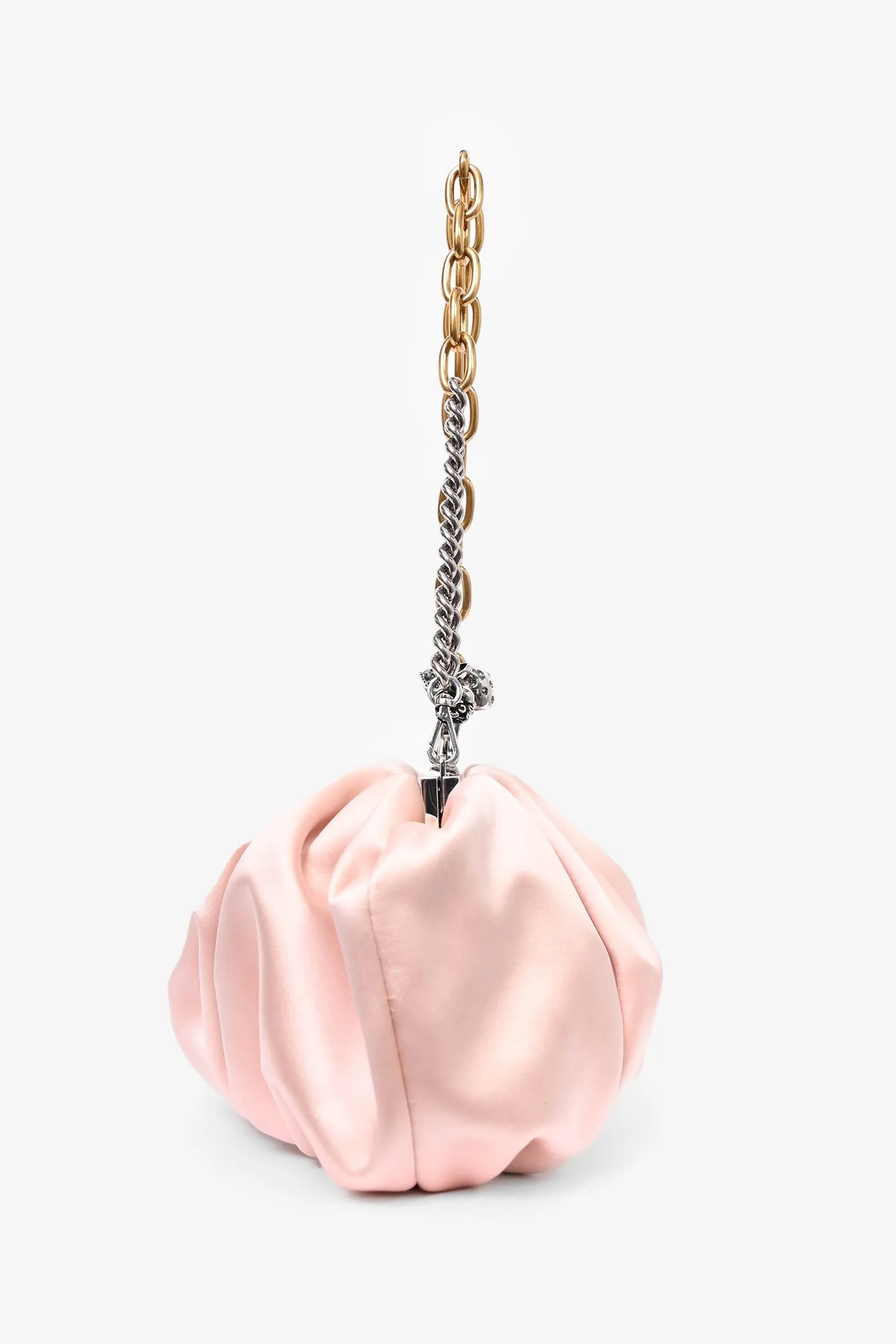 Alexander McQueen Pink Satin Barnacle Four Ring Clutch with Dual Tone Chain