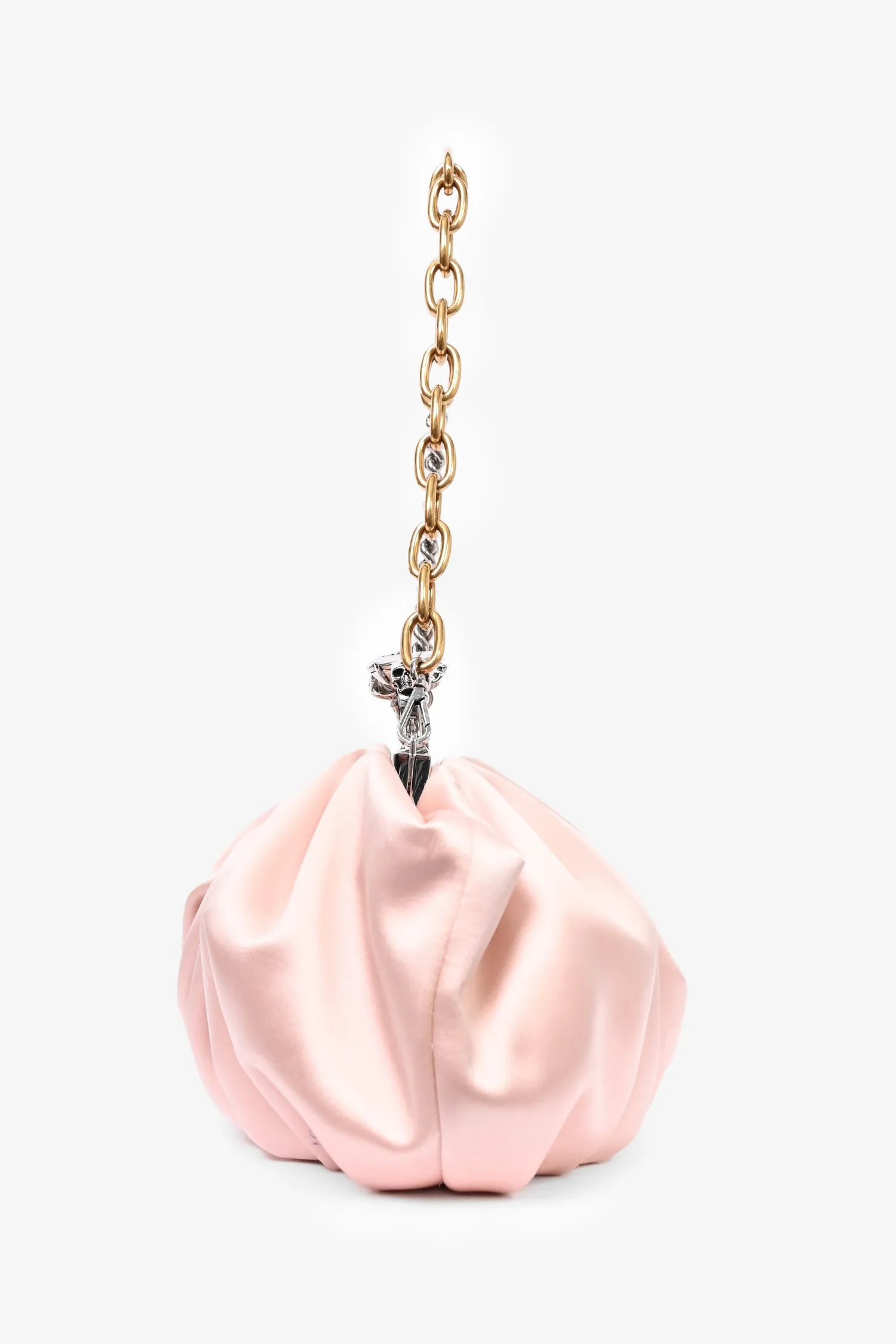 Alexander McQueen Pink Satin Barnacle Four Ring Clutch with Dual Tone Chain