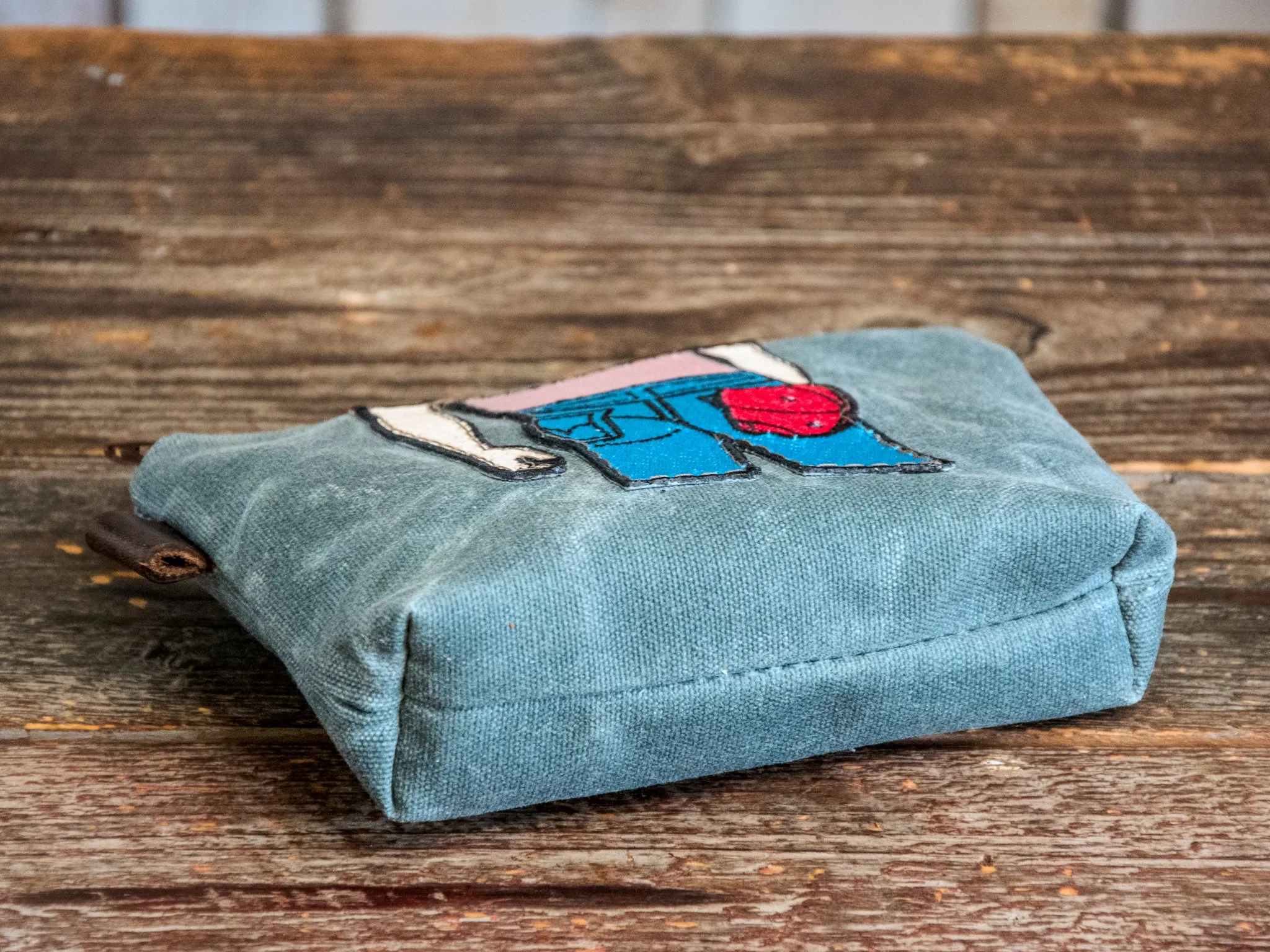 ALMOST PERFECT | Applique Pouch | Handmade Waxed Canvas Zipper Pouch | BRUCE