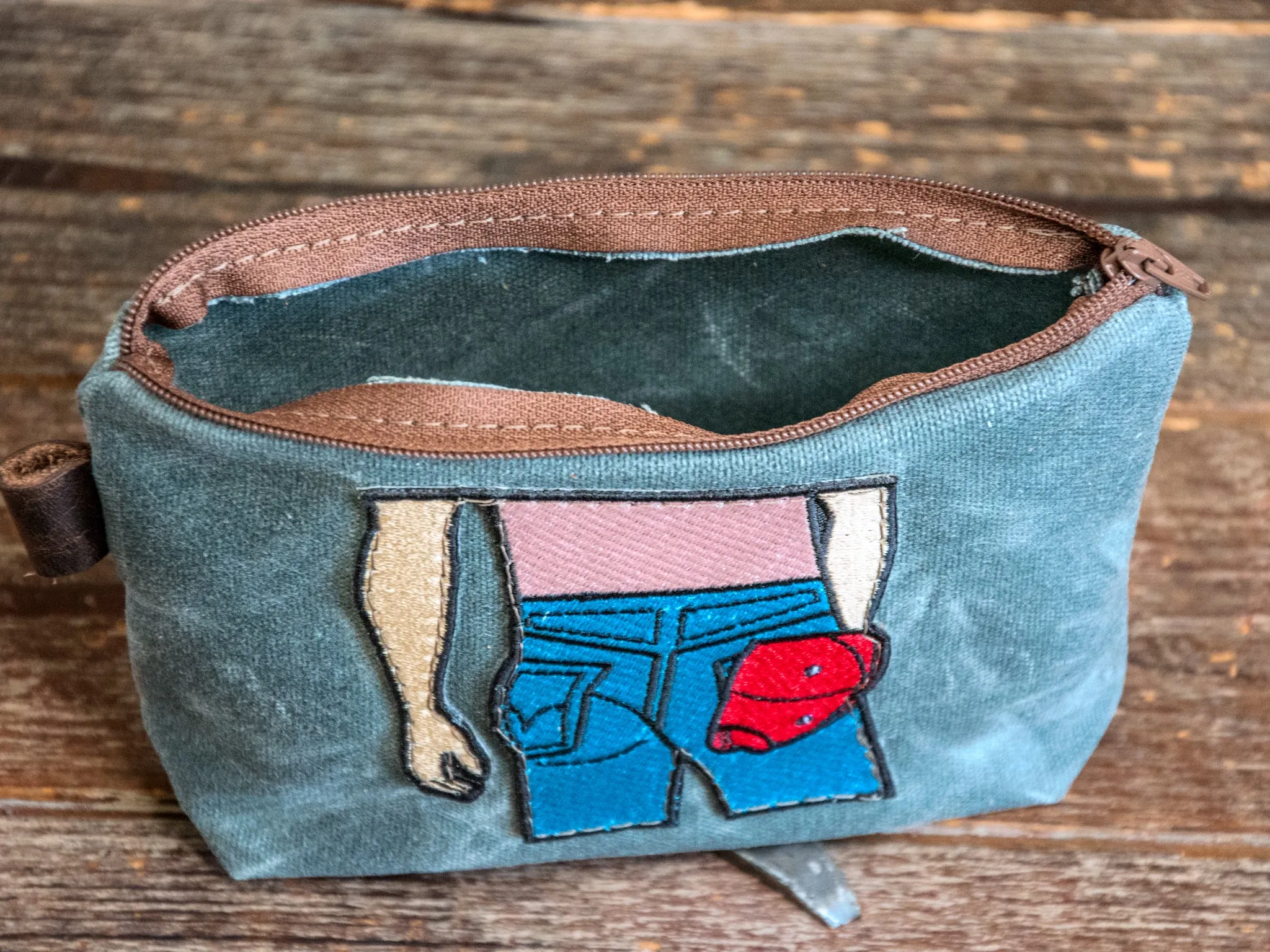 ALMOST PERFECT | Applique Pouch | Handmade Waxed Canvas Zipper Pouch | BRUCE