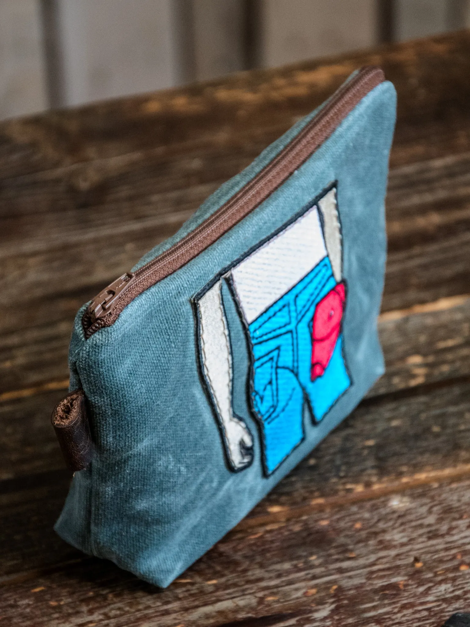 ALMOST PERFECT | Applique Pouch | Handmade Waxed Canvas Zipper Pouch | BRUCE