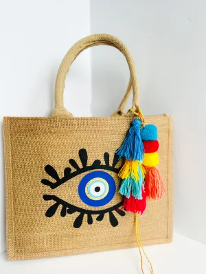 Amida Eye Burlap Tote Bag