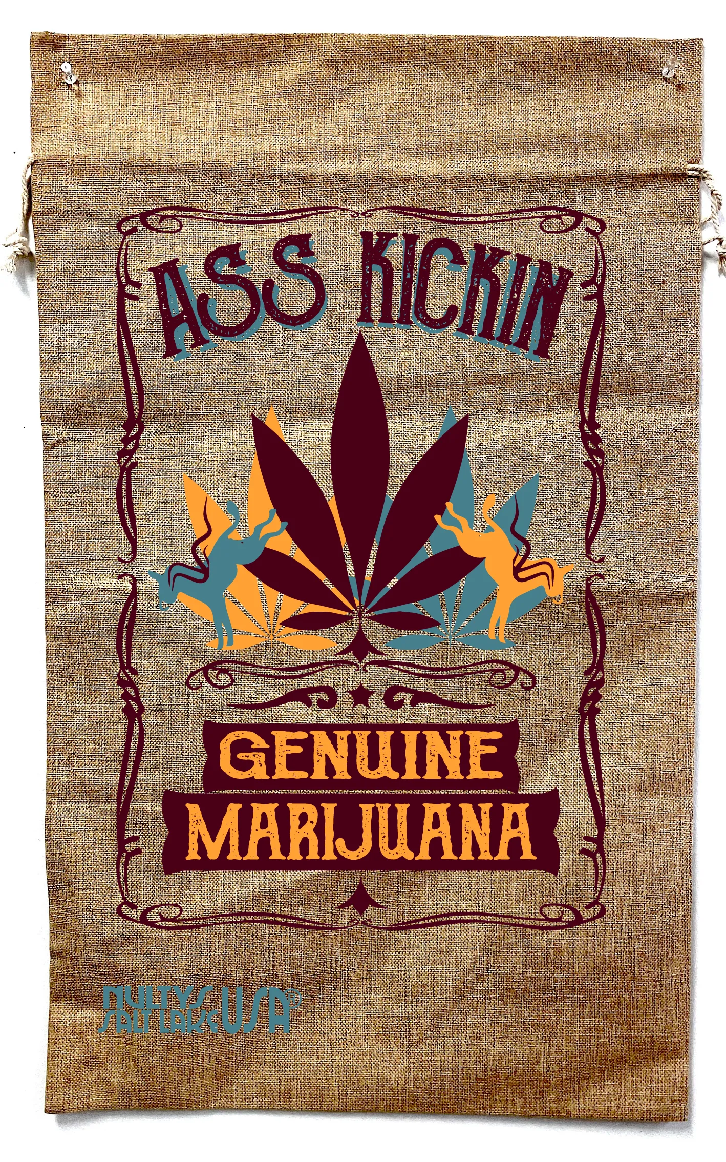 ASS KICKIN POT MARIJUANA BURLAP BAG