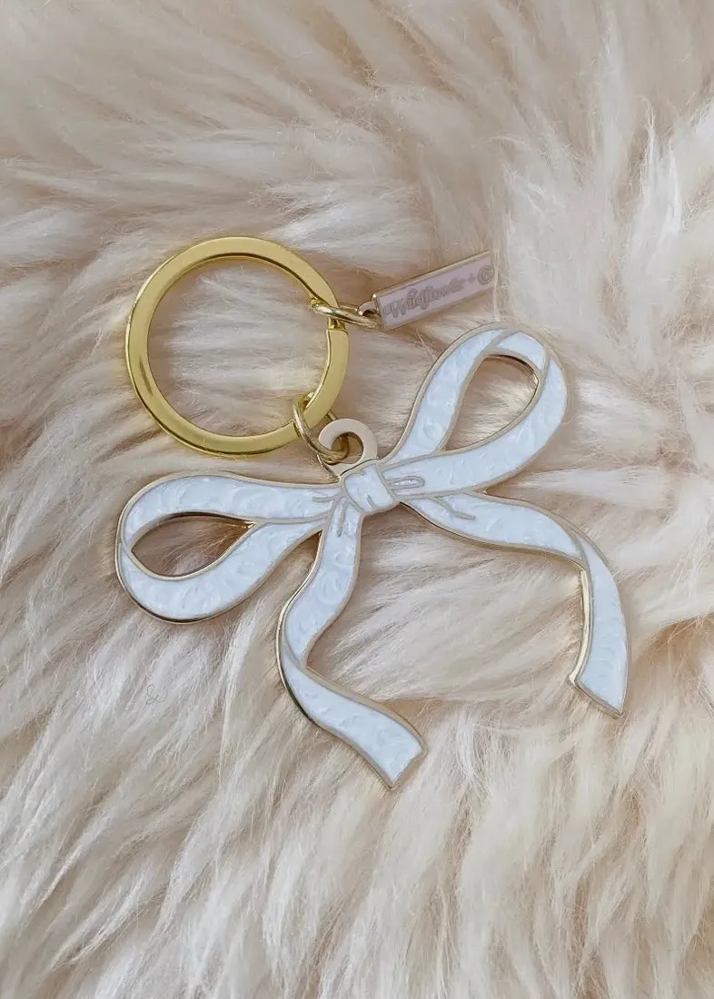 Bow Keychain in Pearlized White