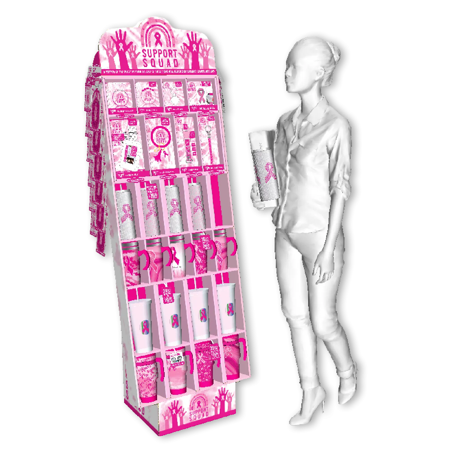 Breast Cancer Awareness Pink Assortment Floor Display - 84 Pieces Per Retail Ready Display 88474