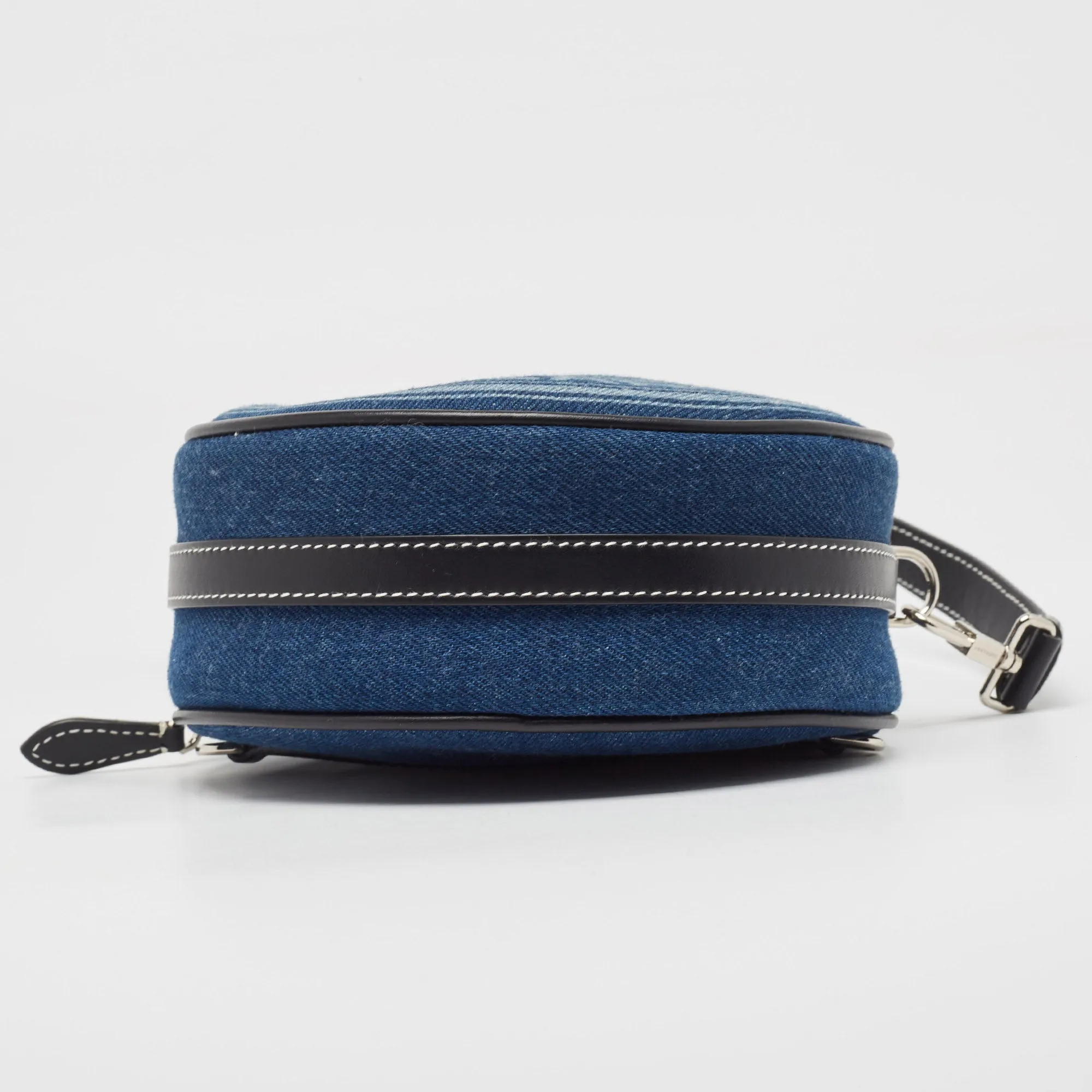 BURBERRY Blue/Black Denim and Leather Louise Round Crossbody Bag