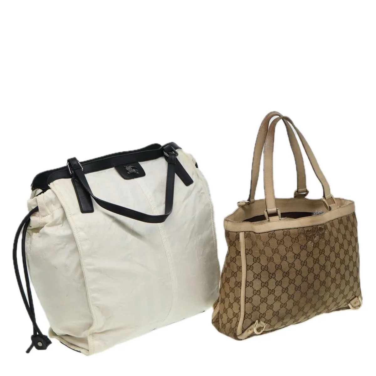 BURBERRY Gucci GG Canvas Tote Bag Nylon 2Set Beige White  yk13418