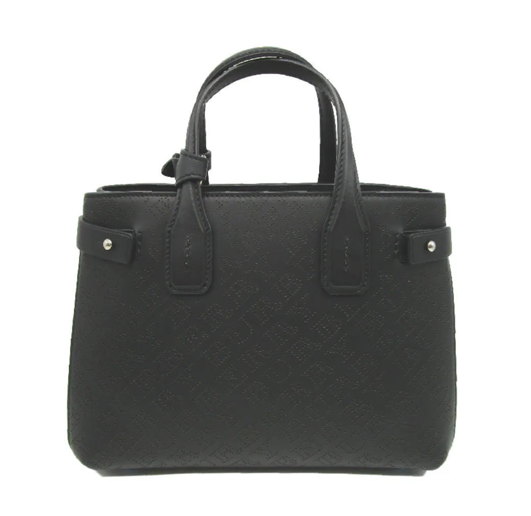 Burberry Small Banner Black Perforated Leather Tote House Check