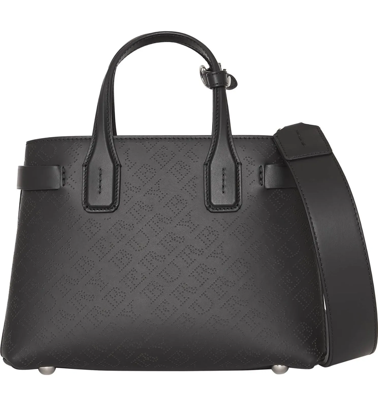 Burberry Small Banner Black Perforated Leather Tote House Check