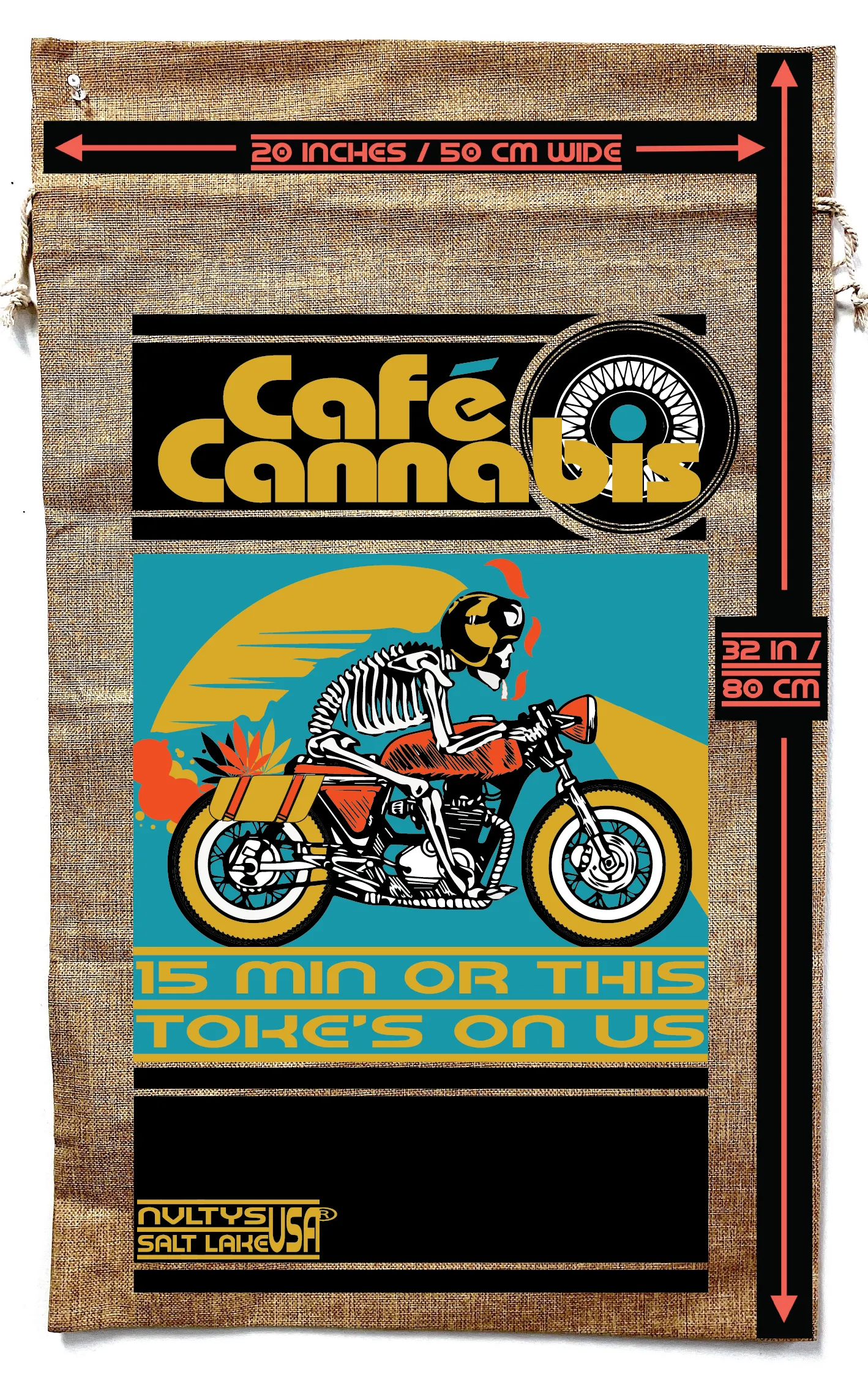 CAFE CANNABIS MARIJUANA  BURLAP BAG