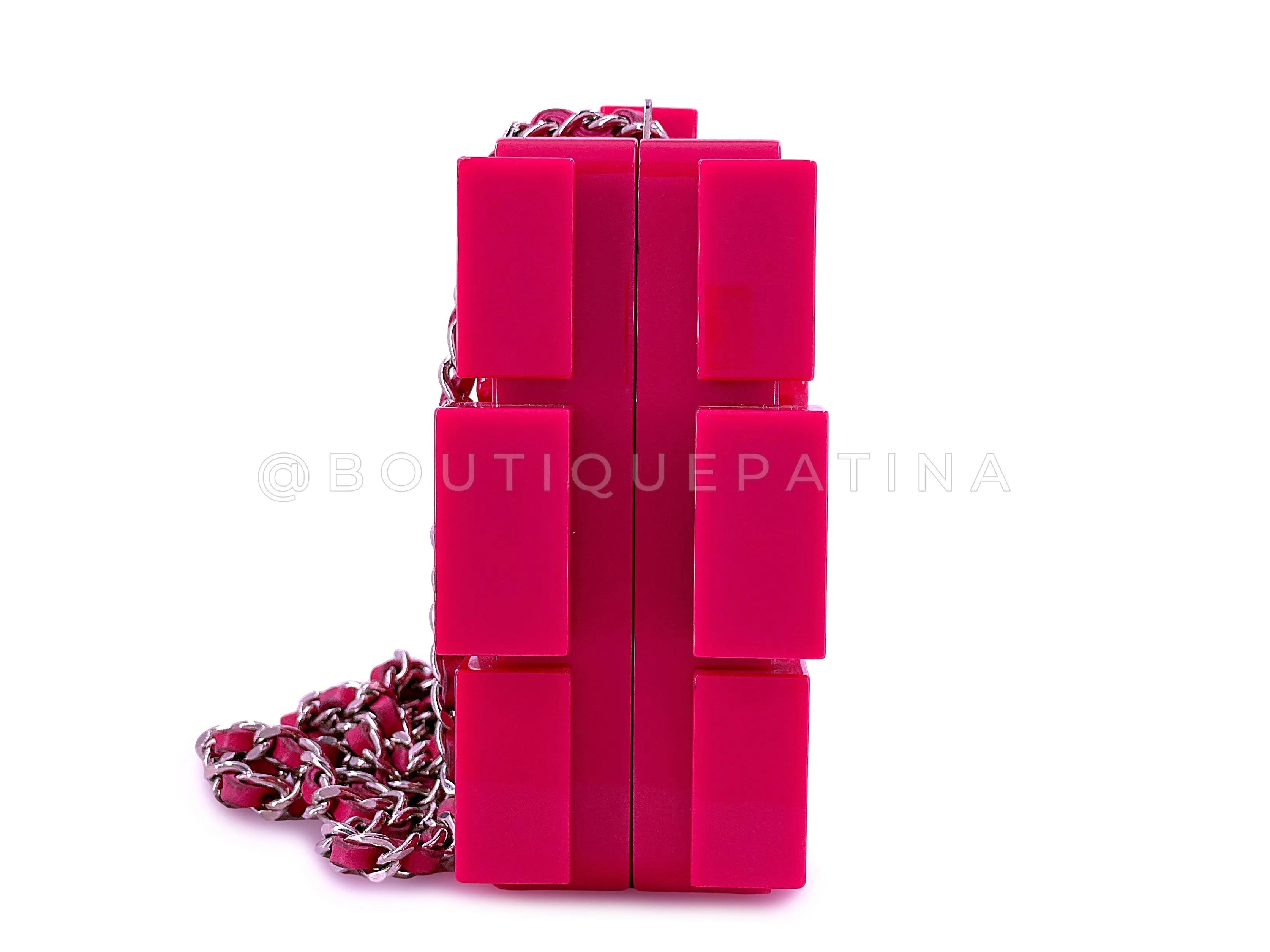 Chanel 2014 Fuchsia Pink Lego Brick Minaudière Clutch Bag SHW Plexiglass