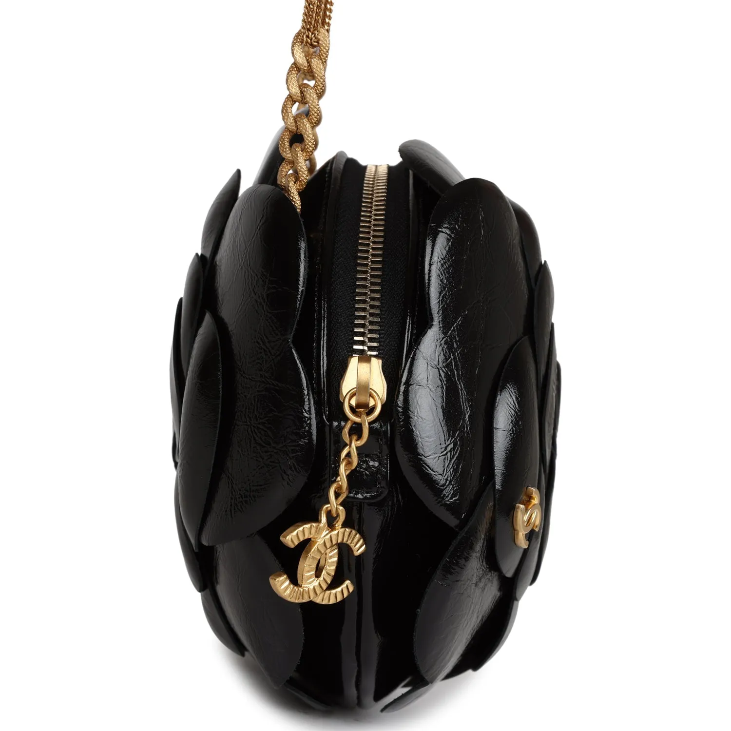 Chanel Camellia Clutch with Chain Black Shiny Calfskin Gold Hardware