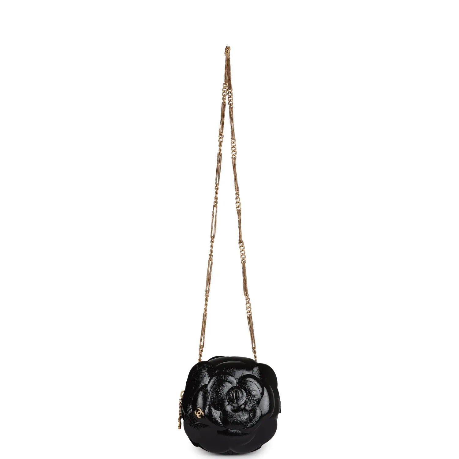 Chanel Camellia Clutch with Chain Black Shiny Calfskin Gold Hardware