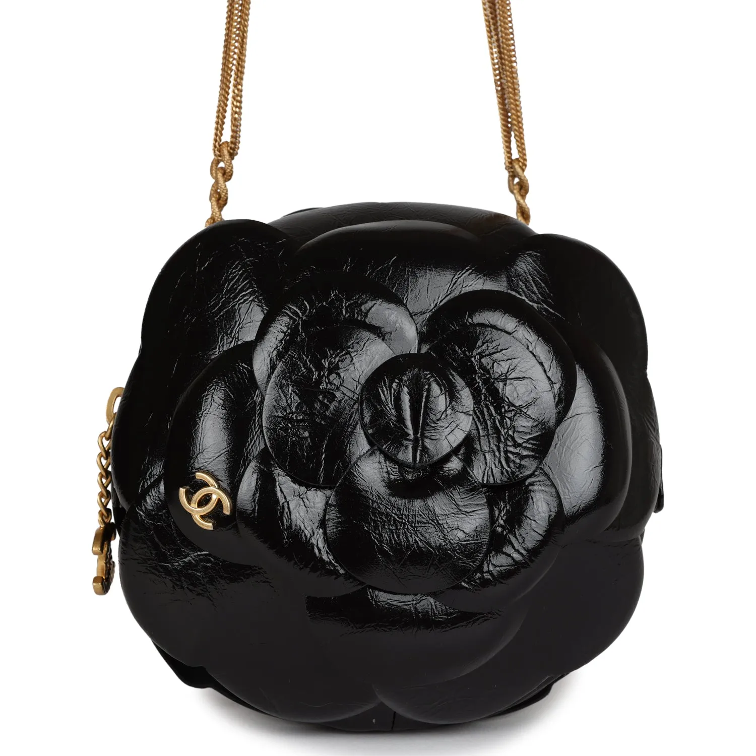 Chanel Camellia Clutch with Chain Black Shiny Calfskin Gold Hardware