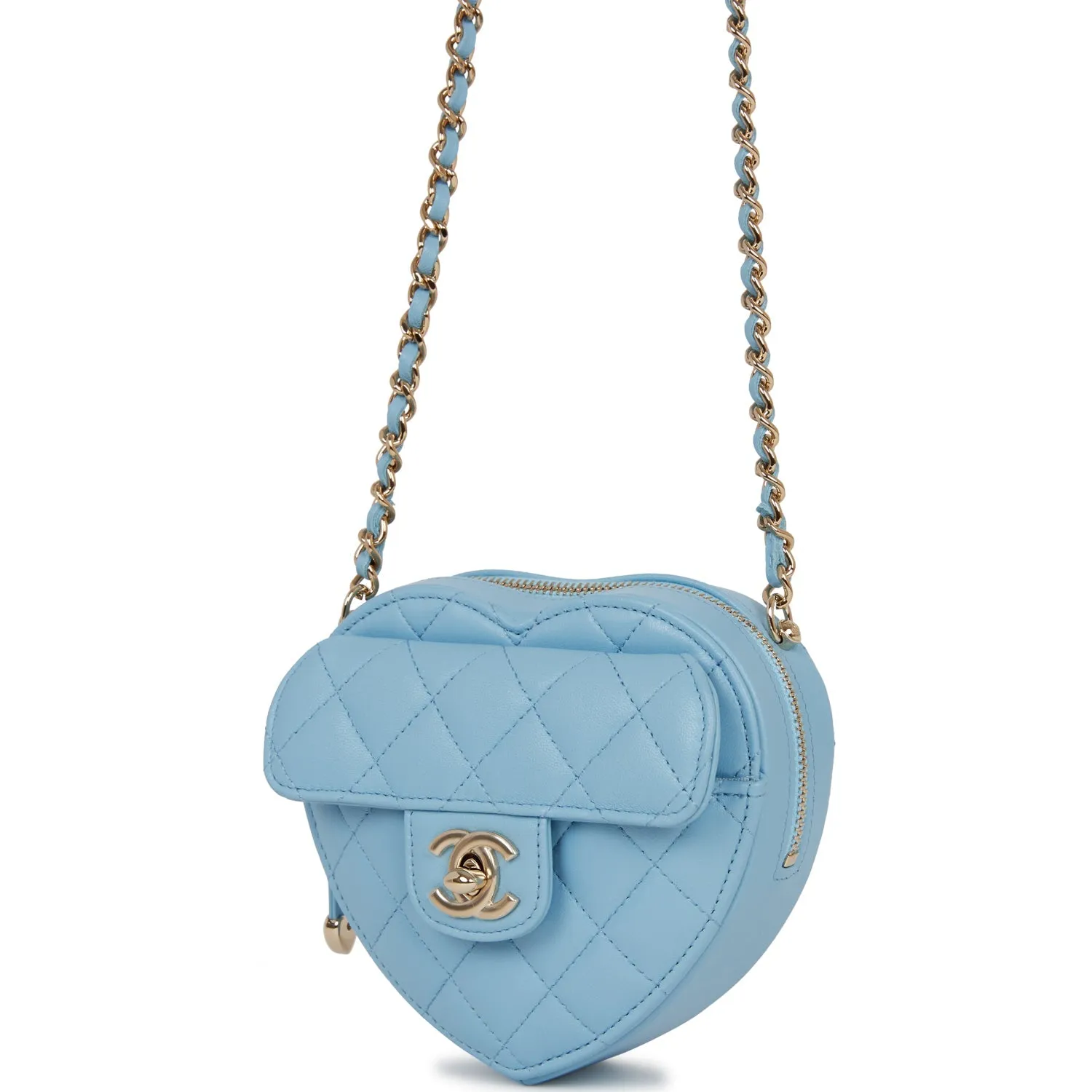 Chanel CC In Love Heart Clutch with Chain Blue Lambskin Light Gold Hardware