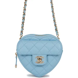 Chanel CC In Love Heart Clutch with Chain Blue Lambskin Light Gold Hardware