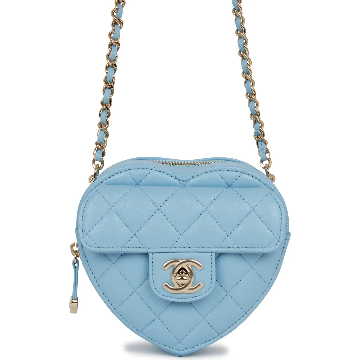 Chanel CC In Love Heart Clutch with Chain Blue Lambskin Light Gold Hardware