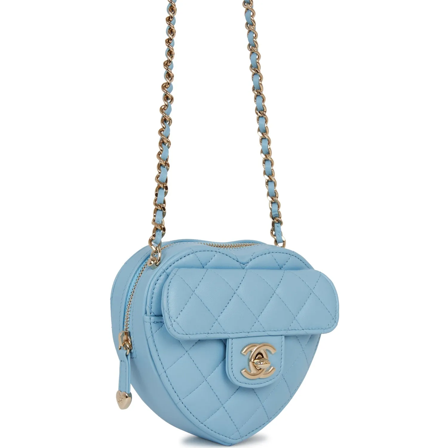 Chanel CC In Love Heart Clutch with Chain Blue Lambskin Light Gold Hardware