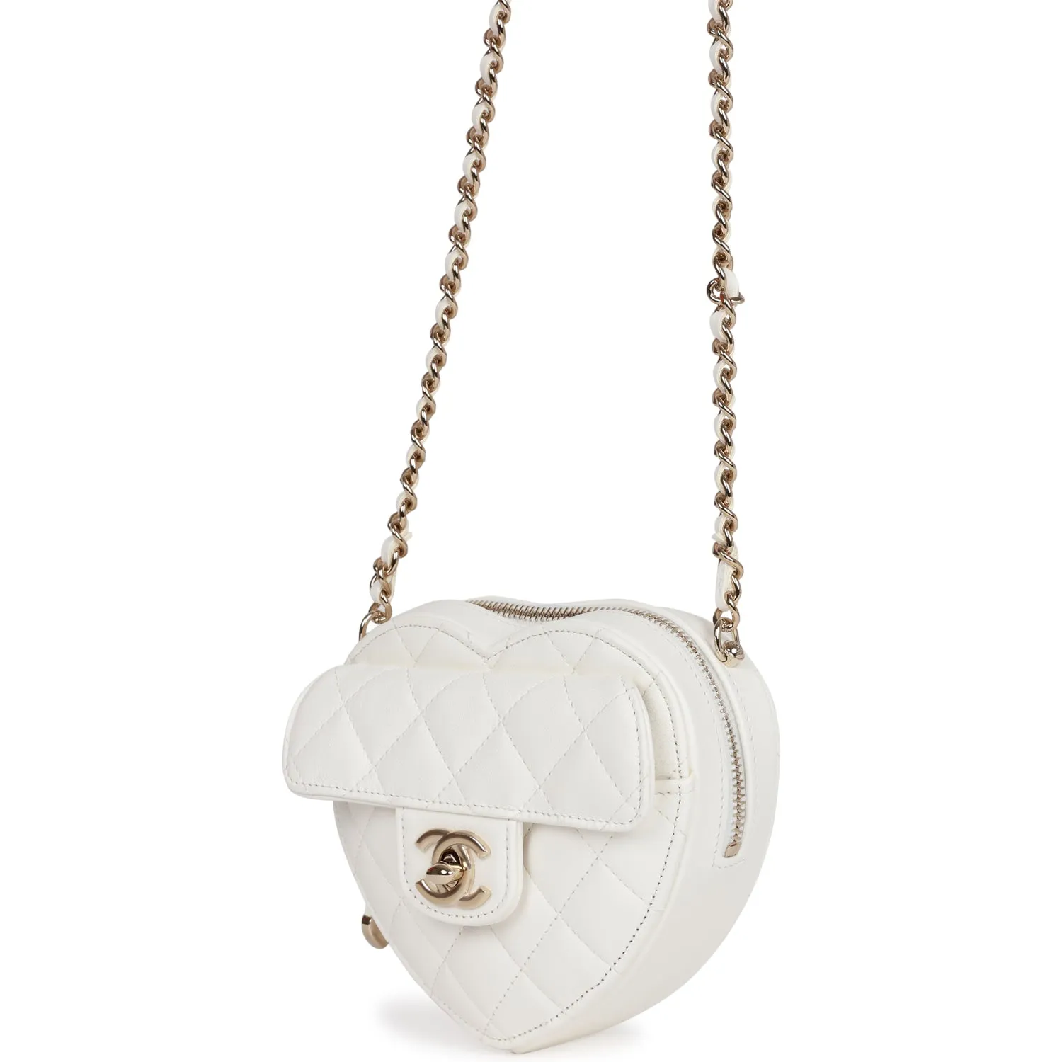 Chanel CC In Love Heart Clutch with Chain White Lambskin Light Gold Hardware