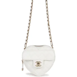 Chanel CC In Love Heart Clutch with Chain White Lambskin Light Gold Hardware