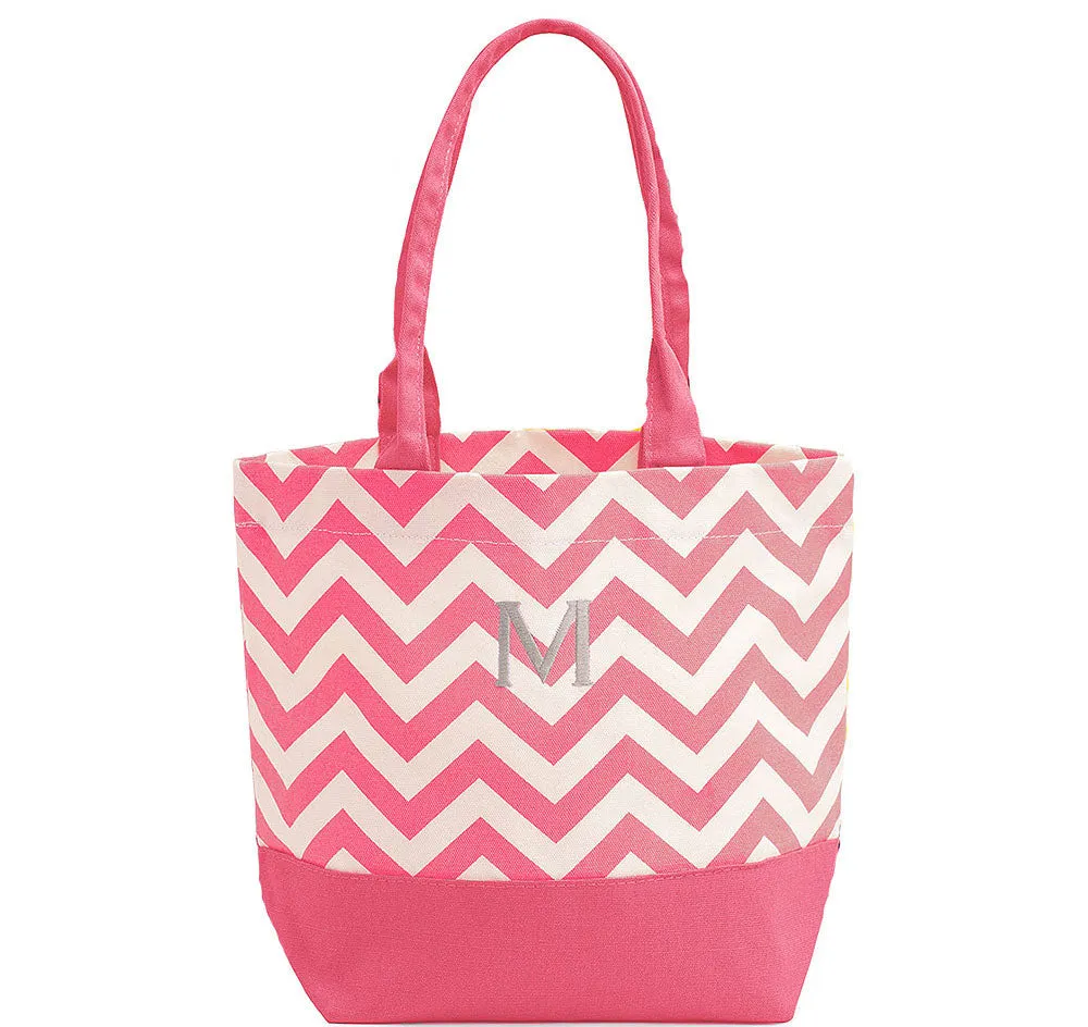 Chevron Canvas Bridesmaid Tote Bag - Pink