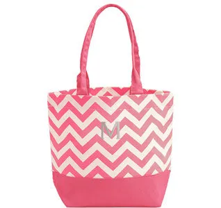 Chevron Canvas Bridesmaid Tote Bag - Pink