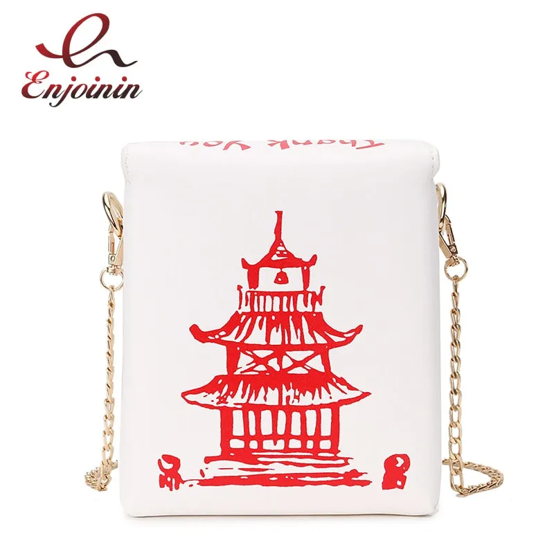 Chinese Takeout Box Purse Pu Leather Women Handbag Fashion Crossbody Bag Shoulder Chain Bag for Girl Bucket Bag