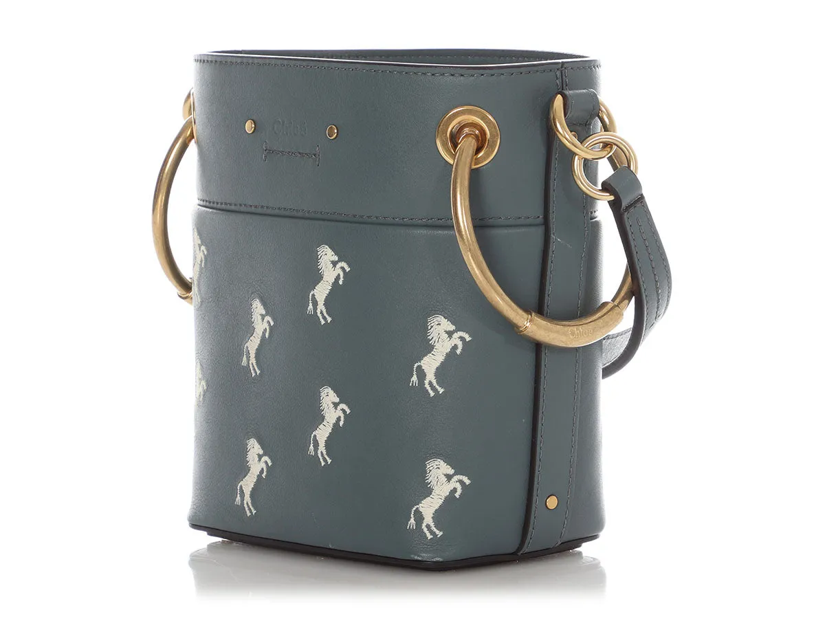 Chloé Mini Blue Embroidered Horses Roy Bucket Bag