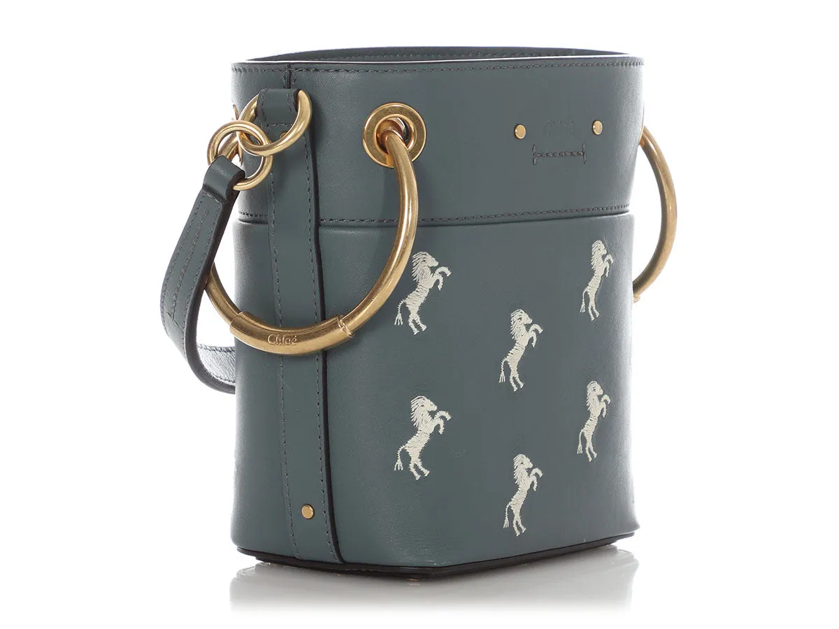 Chloé Mini Blue Embroidered Horses Roy Bucket Bag