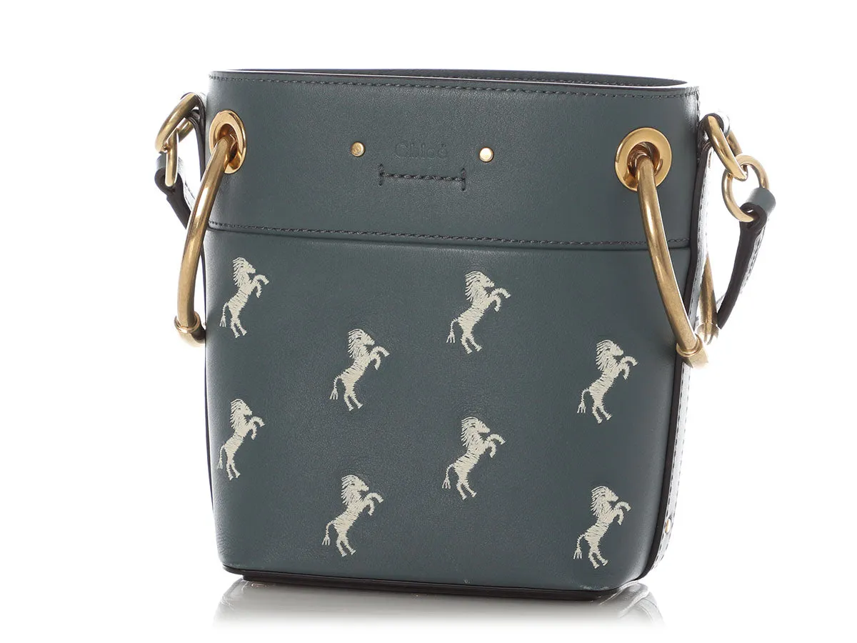 Chloé Mini Blue Embroidered Horses Roy Bucket Bag