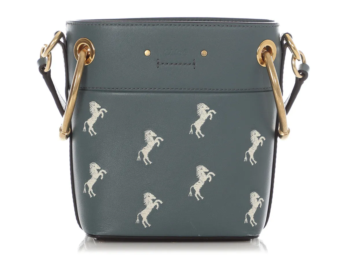 Chloé Mini Blue Embroidered Horses Roy Bucket Bag