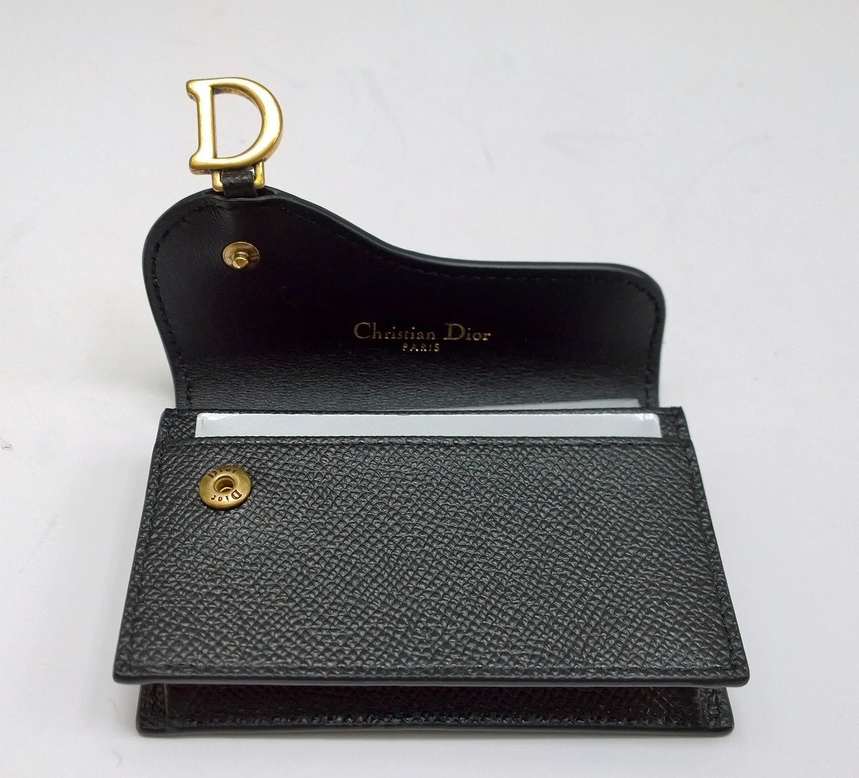 Christian Dior Saddle Black Textured Leather Card Case Wallet