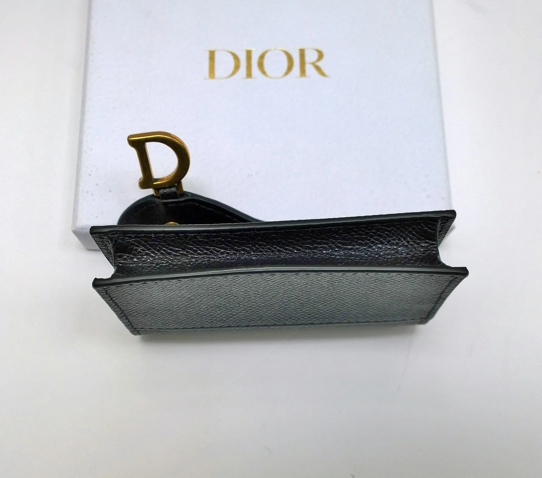 Christian Dior Saddle Black Textured Leather Card Case Wallet