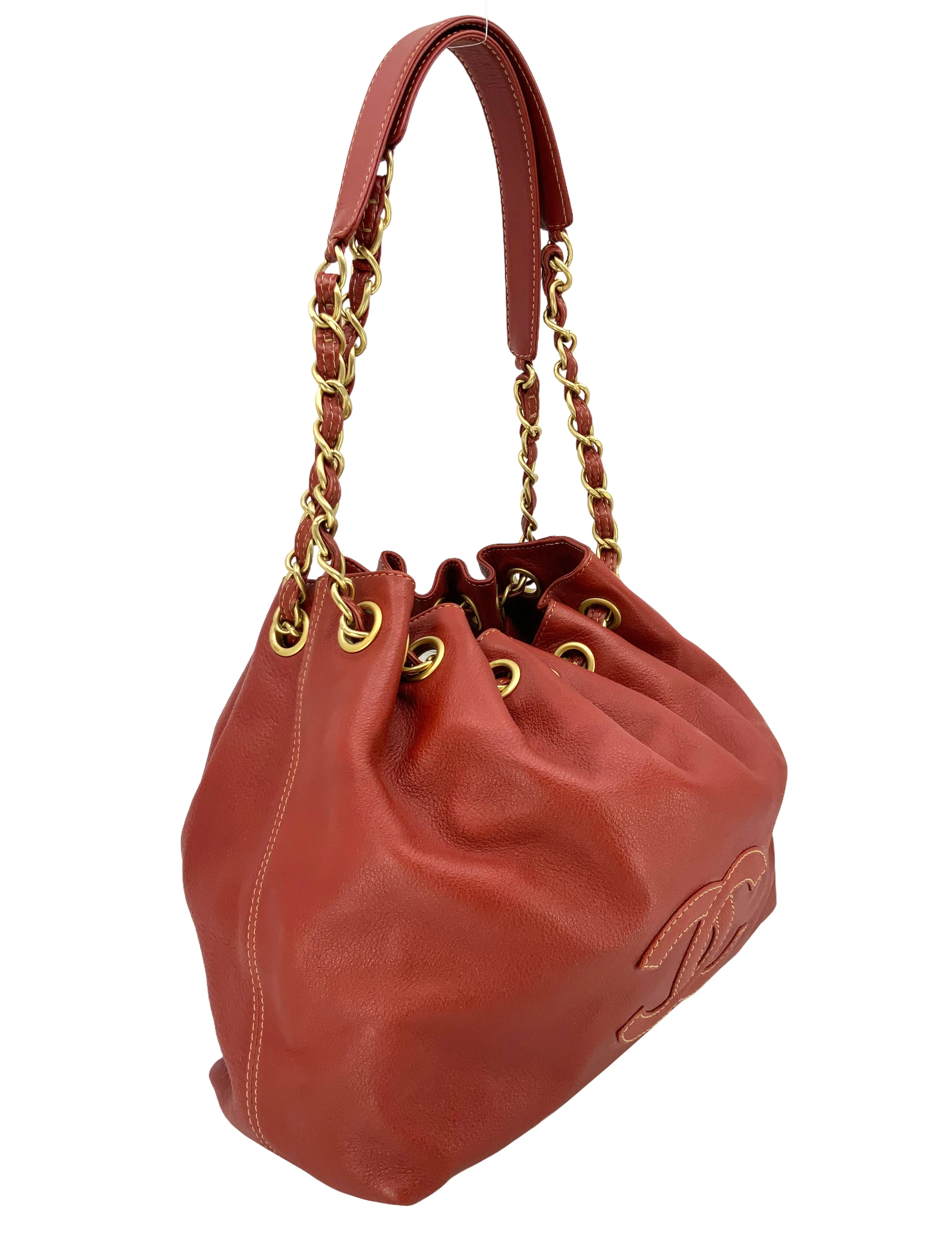 CL Vintage Leather Drawstring Bucket Shoulder Bag