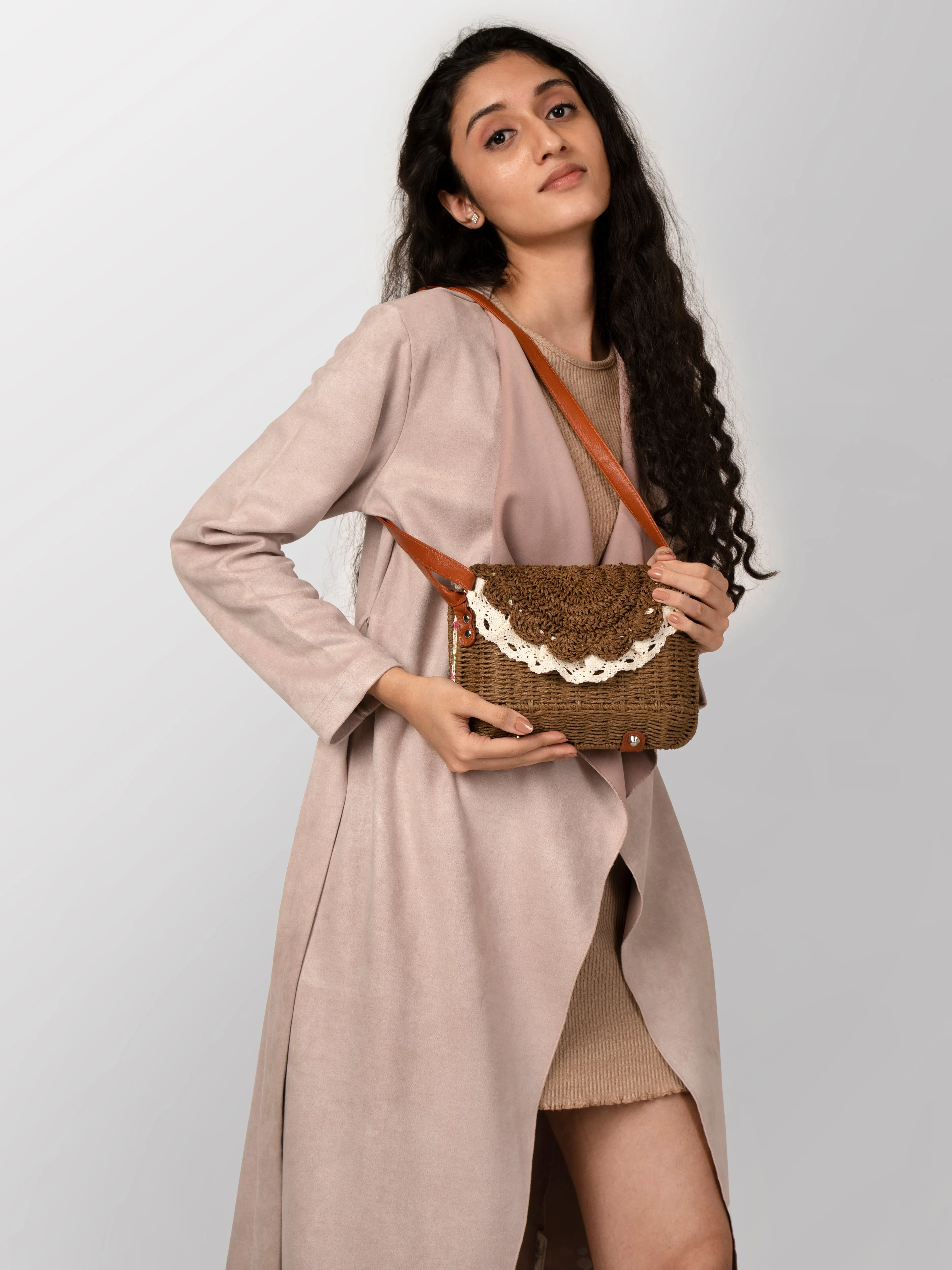 Coffee Brown jute women outing bag