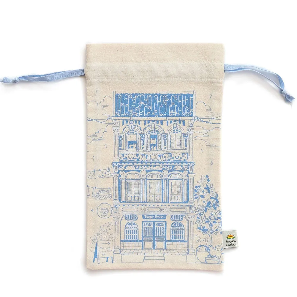 Colonial House Drawstring Gift Bag (Blue)