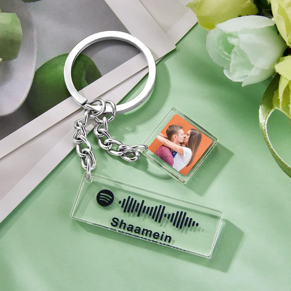 Custom Spotify Code Keychain Photo Engraved Keychain Gift for Couple