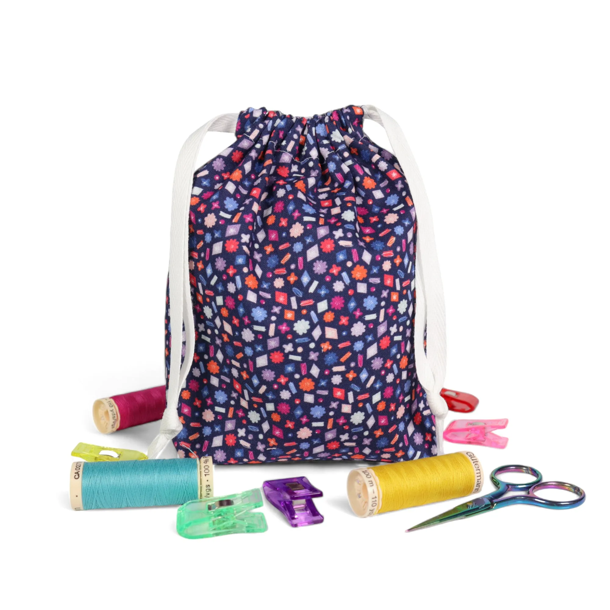 Drawstring Bag Sewing Kit - Agnes Navy Geo - Makes 2 Bags