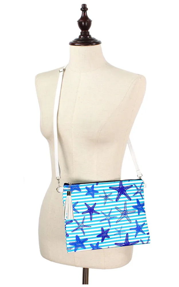 EAB9356 Teal Starfish Print Crossbody/Clutch (L)