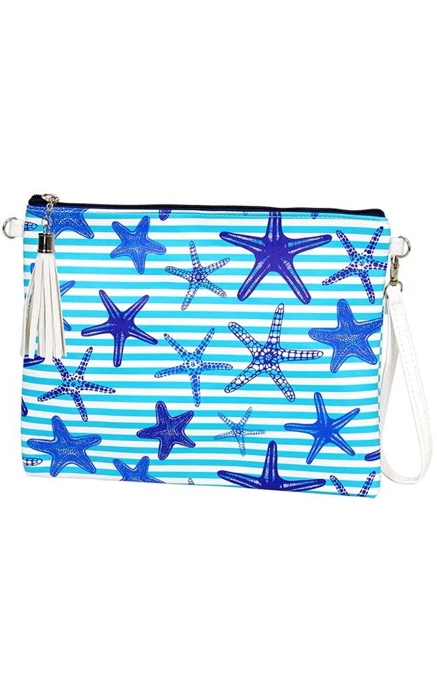 EAB9356 Teal Starfish Print Crossbody/Clutch (L)