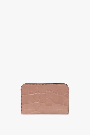 Envelope Card Holder In Blush Pink Croc Embossed Leather