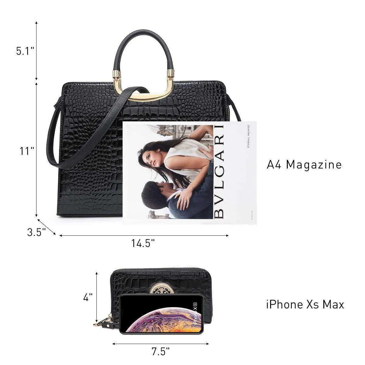 Fashion Pattern Embossed Handbag with Matching Wallet