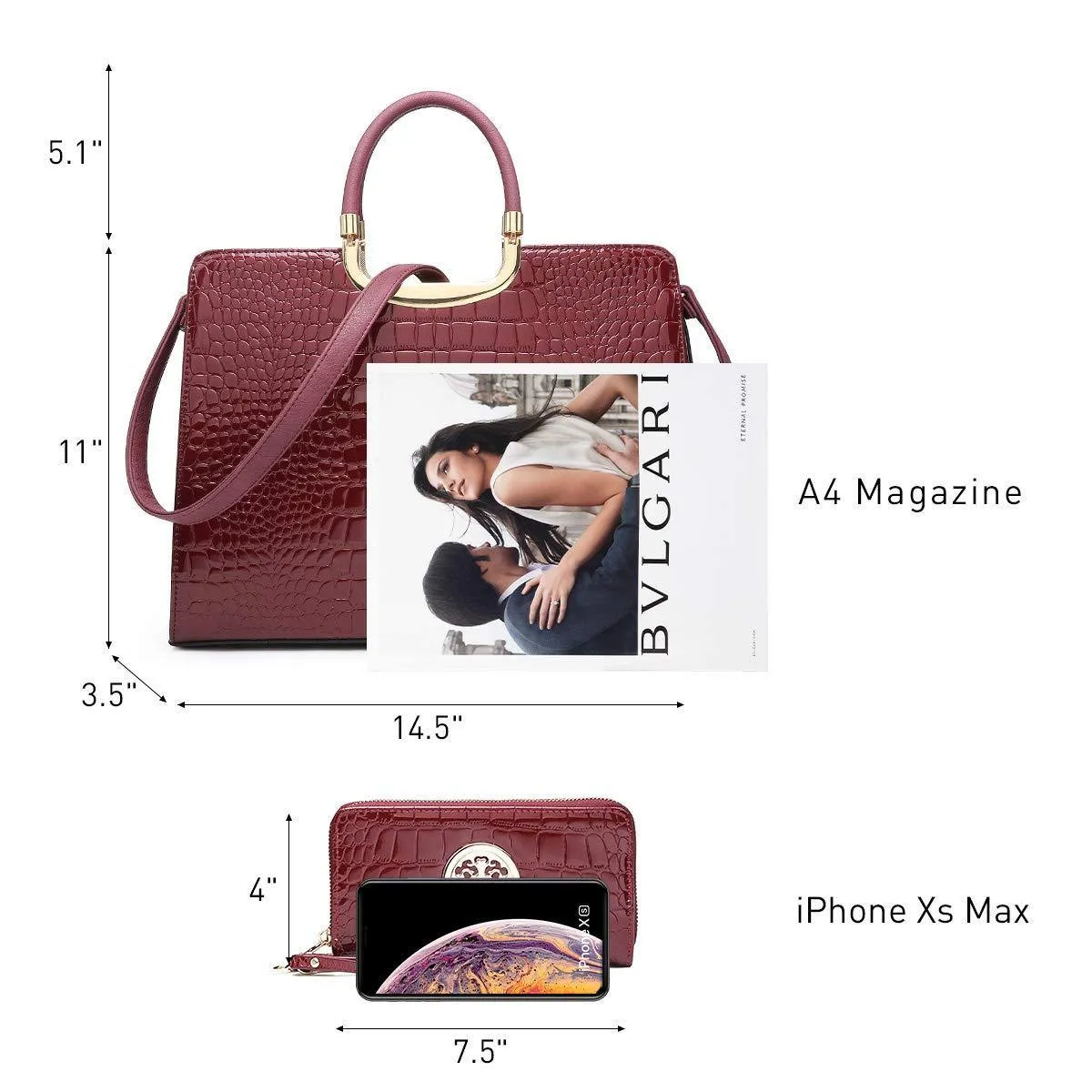 Fashion Pattern Embossed Handbag with Matching Wallet